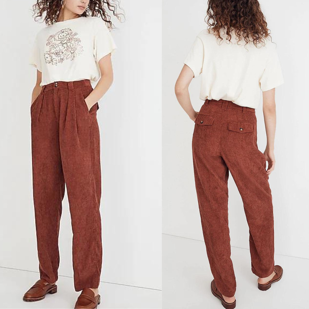 Madewell Brown Corduroy High Rise Pleated Tapered Pants